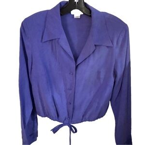 Arianna Papell Women’s 100% Silk Button Up Blouse Drawstring Waist Blue Size 10